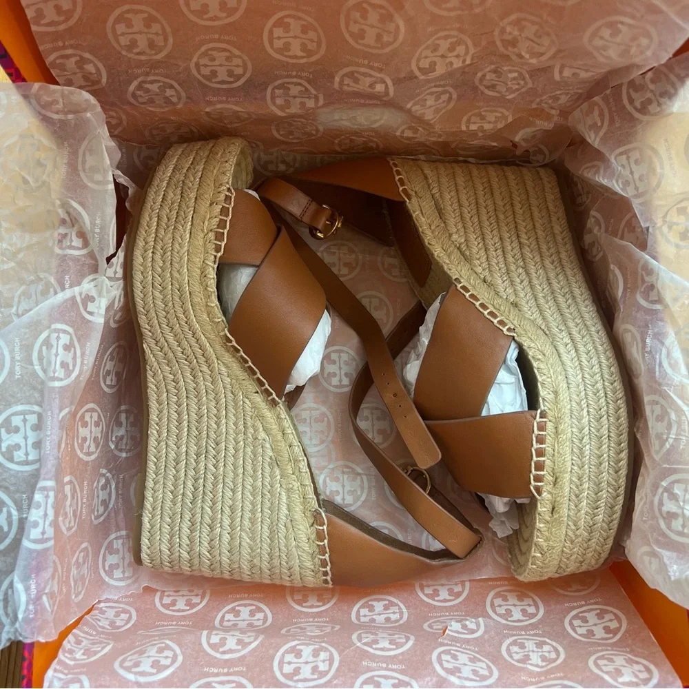 Tory Burch Ambra Selby 105MM Wedge Espadrille - Veg Leather Size 9
